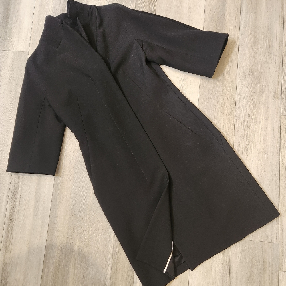 Tomaso Stefanelli Coat Women's 6 Black 3/4sleeve Fitted Midi Tailored Made Italy